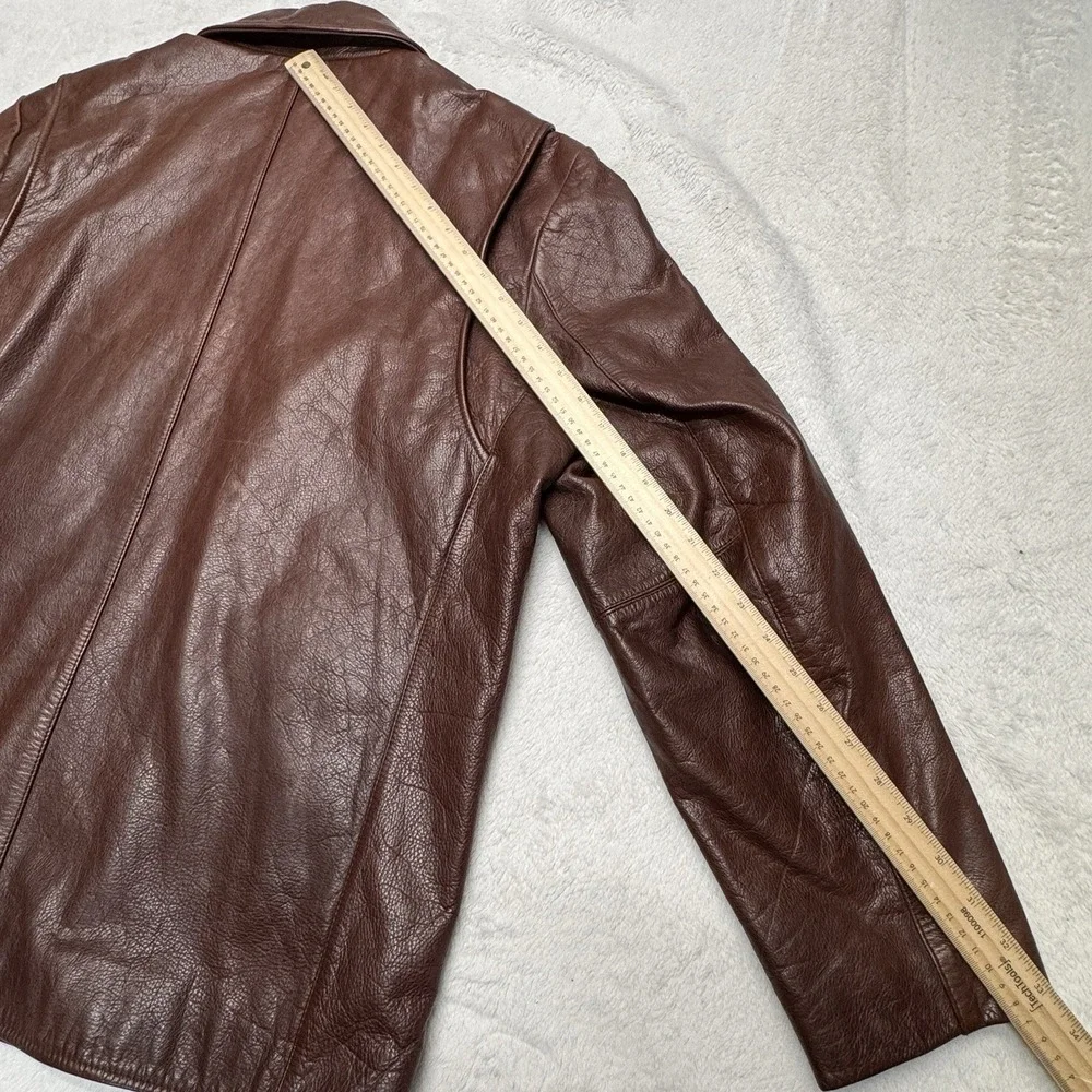 VTG 90 Banana Republic‎ Mens Large Brown Leather Full Zip Jacket Classic Collar